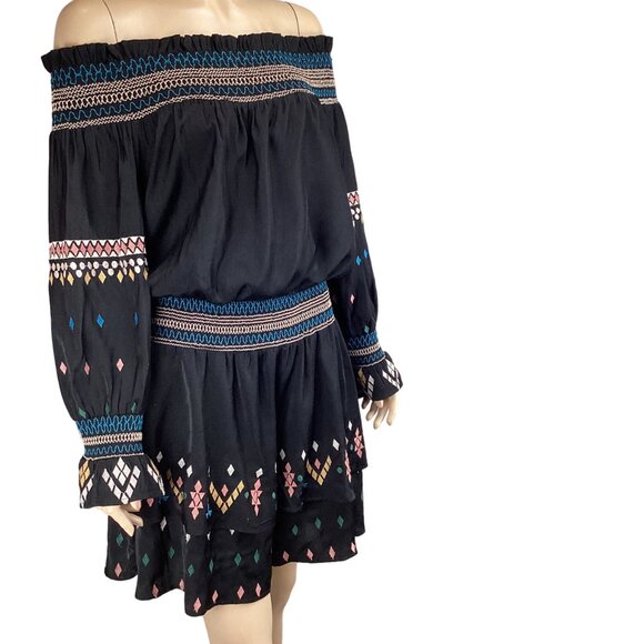 SugarLips Dress Size Medium Boho Off-The-Shoulder Embroidered Long Sleeves - Picture 4 of 8